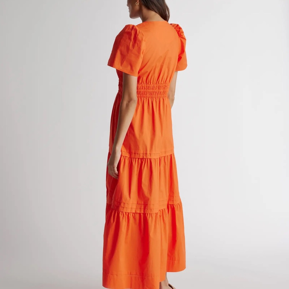 Quince 100% Organic Cotton Poplin Tiered Maxi Dress Orange Size S - Picture 3 of 13